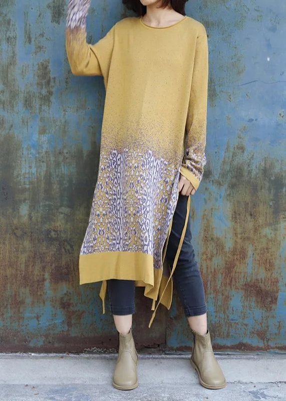 Comfy Chic For Work side open Sweater o neck weather Classy yellow Jacquard Hipster sweater dress Comfy Chic For Work side open Sweater o neck weather Classy yellow Jacquard Hipster sweater dress