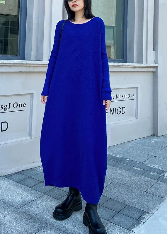 Luxe Comfort Chunky o neck long sleeve Sweater fall dresses Street Style blue Big knitted tops