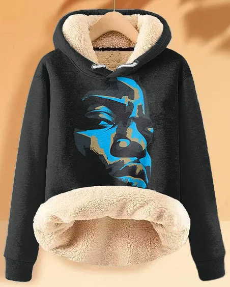 Warm Wear Plush and Warm Portrait Illustration Long-sleeved Hoodie