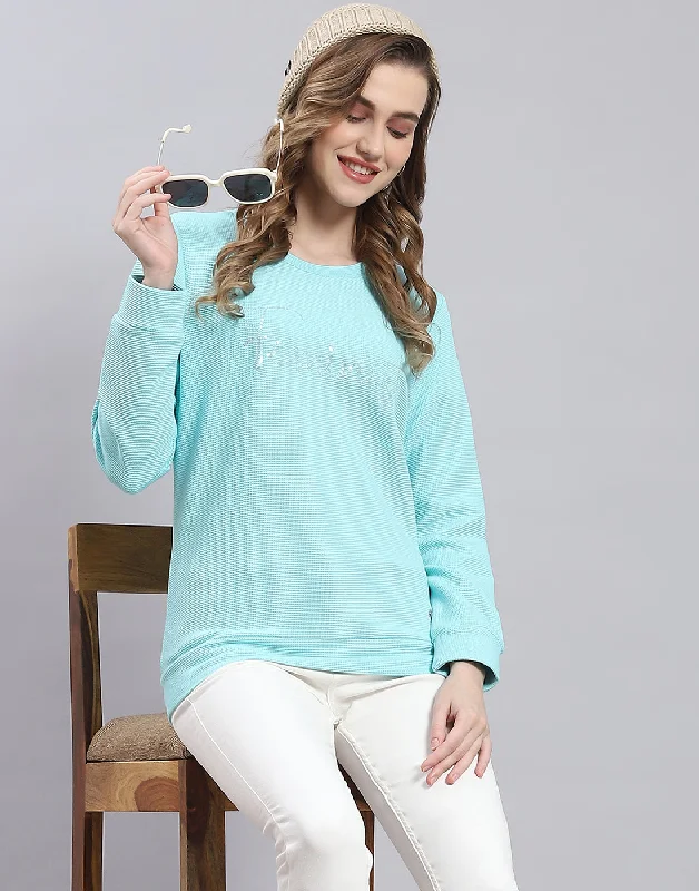 Comfy Pants Women Blue Self Design Round Neck Full Sleeve Sweatshirt