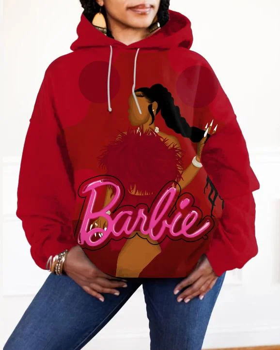 Cozy Layers Beautiful Braids Brown Barbie Long-sleeved Pocket Hoodie