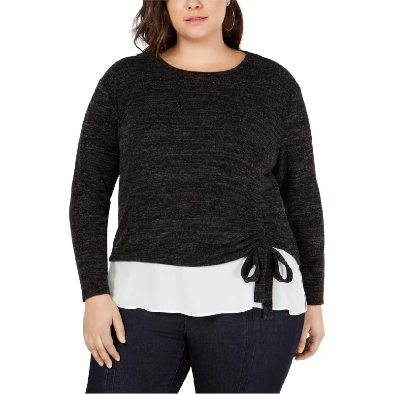 Effortless Wear I-N-C Womens Layered Look Pullover Sweater, Black, 4X