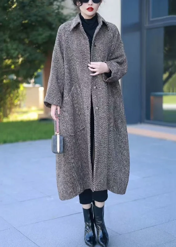 Effortless Elegance Loose Grey Button Pockets Thick Woolen Long Coat Winter