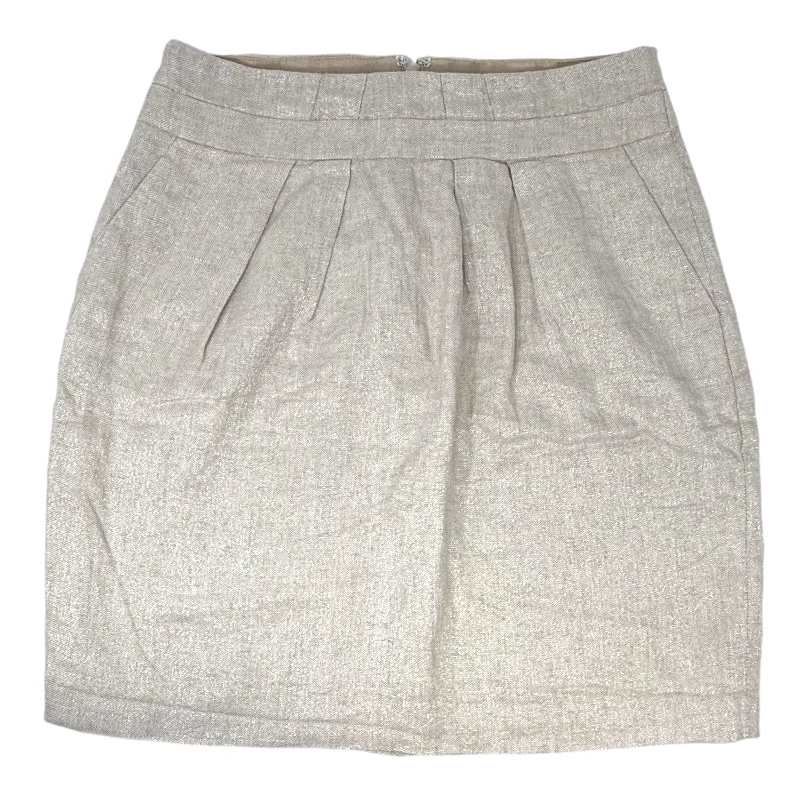 Comfy Pants Metallic Pleated Linen Mini Skirt By Talbots In Cream & Gold, Size: 4petite