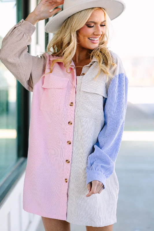 Comfy Pants Tell Me Everything Pink Colorblock Dress