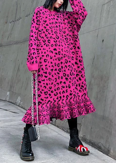 Urban Comfort Cozy rose Leopard Sweater weather Vintage stand collar Hole Tejidos sweater dress Urban Comfort Cozy rose Leopard Sweater weather Vintage stand collar Hole Tejidos sweater dress