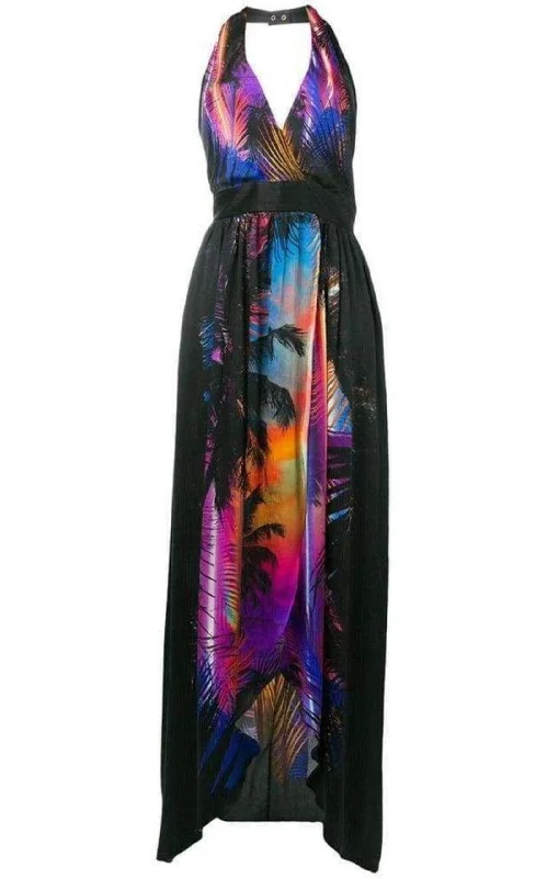 Relaxed Chic Halter Neck Printed Silk Dress