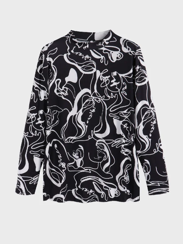 Everyday Style Midsize Pattern Print Long Sleeve T-shirt