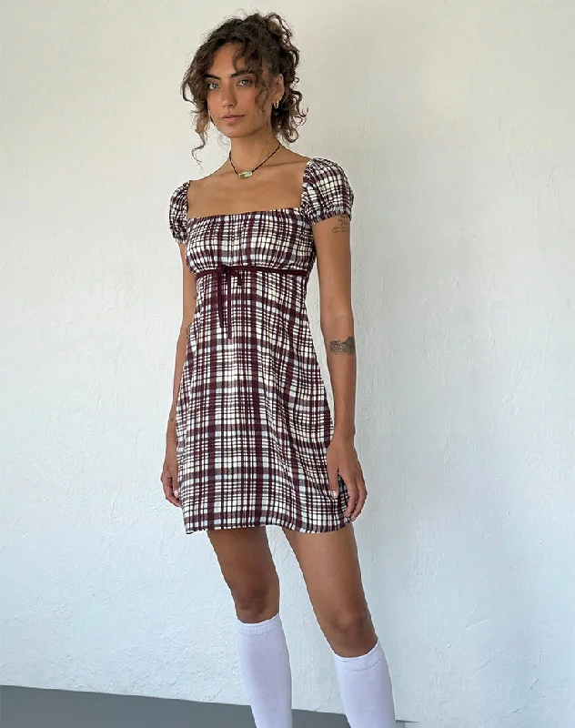 Easy Fashion Savio Mini Dress in Multi Check Brown