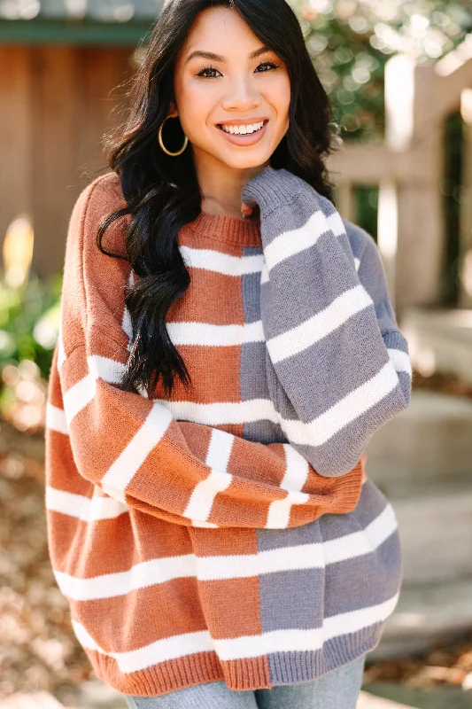 Smart Casuals Spend The Day Brick-Charcoal Striped Sweater