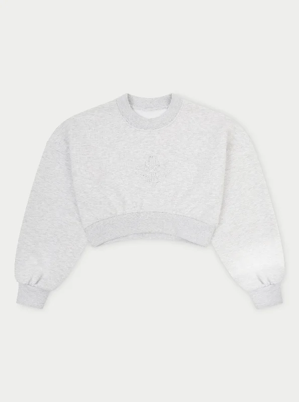 Breathable Style EMBLEM CROP RUCHED SWEATSHIRT - GREY MARL