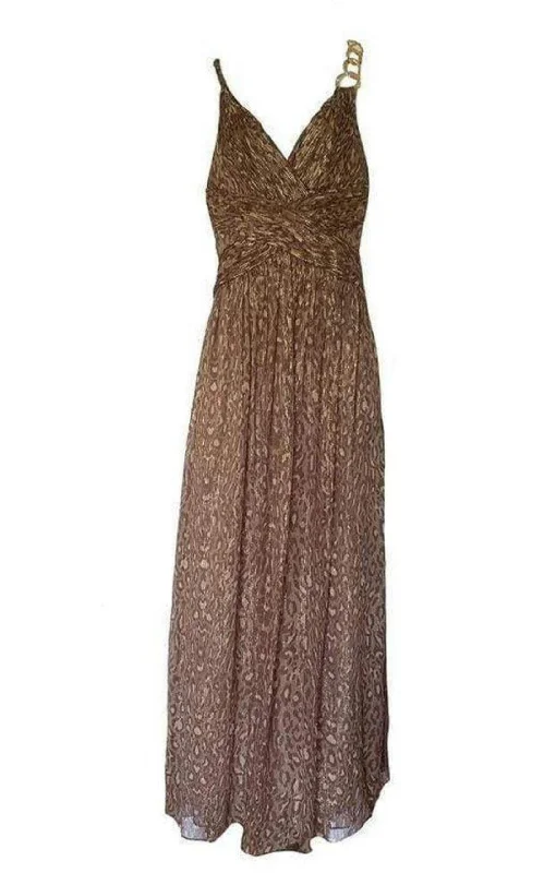 Versatile Style Gold Leopard Print Silk Gown Dress