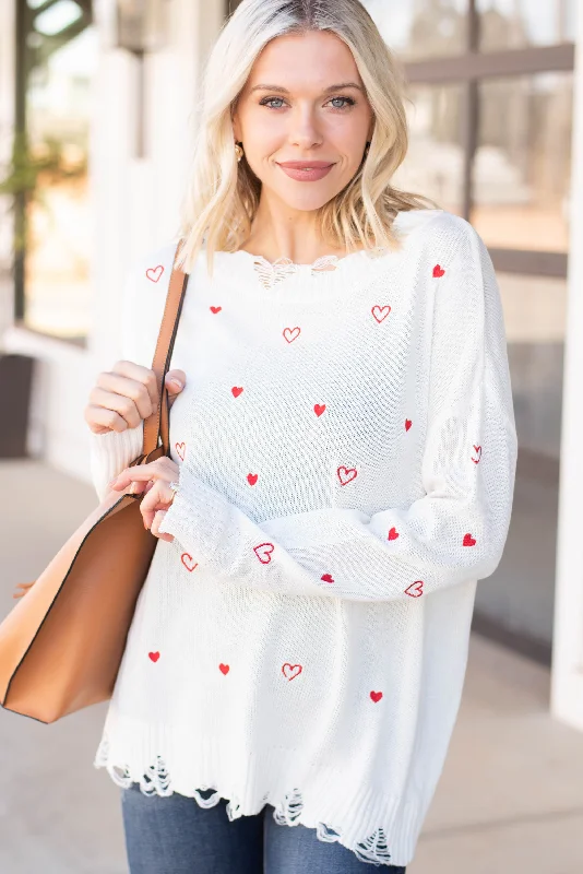 Casual Wear Full Of Love Ivory White Heart Sweater