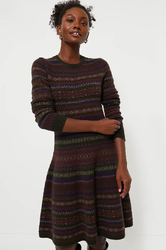 Effortless Style Olive Multi Wool Blended Fair Isle Day Dress