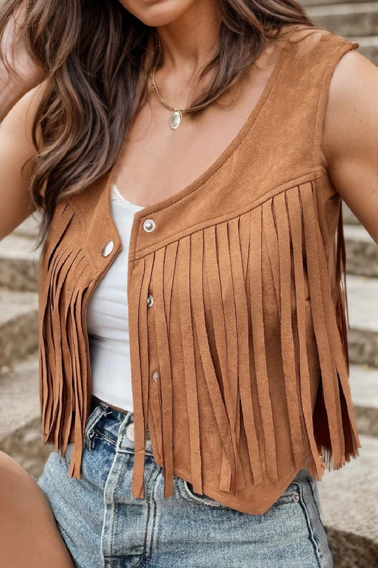 Comfortable Tops Fringe Snap Down Vest Coat
