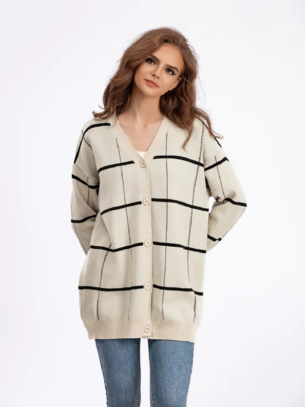 Stylish Comfort Plaid Button Down Drop Shoulder Cardigan