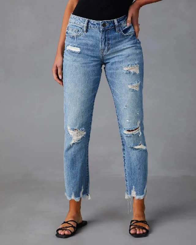 Cozy Outerwear Nila Mid Rise Distressed Boyfriend Jeans