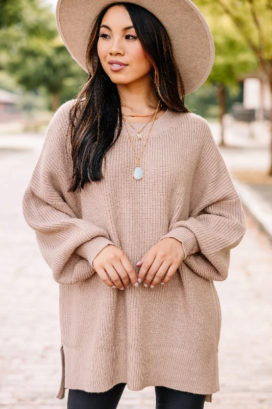 Exquisite Tailoring Go On Your Way Taupe Brown Way Sweater Tunic