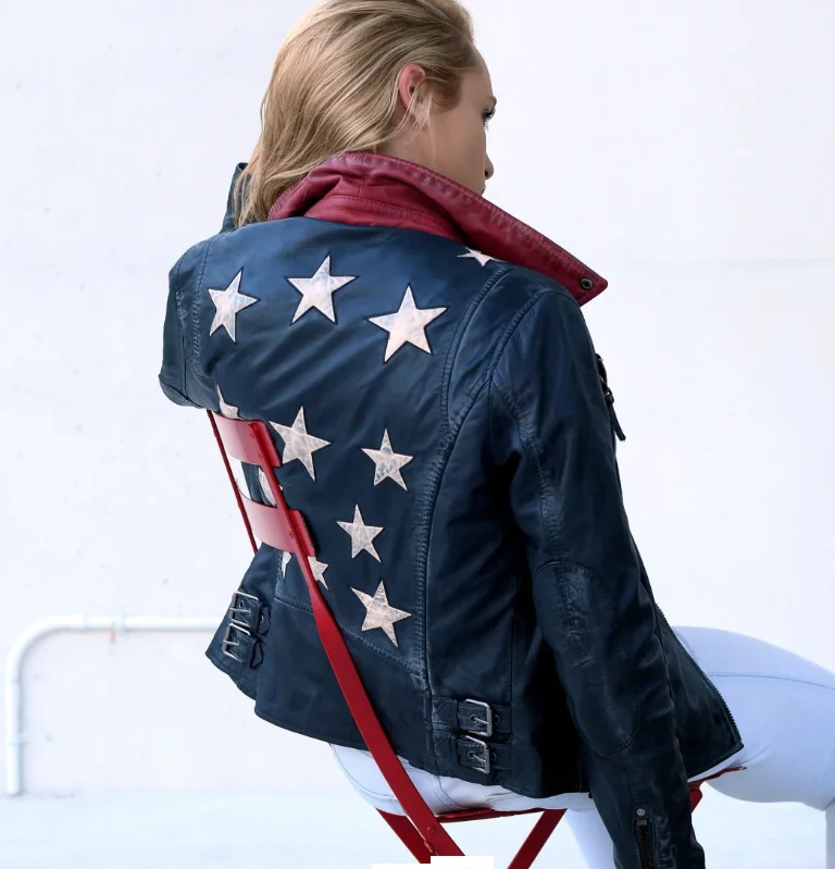Soft Textures Women's Mauritius Christy Navy Star Leather Jacket