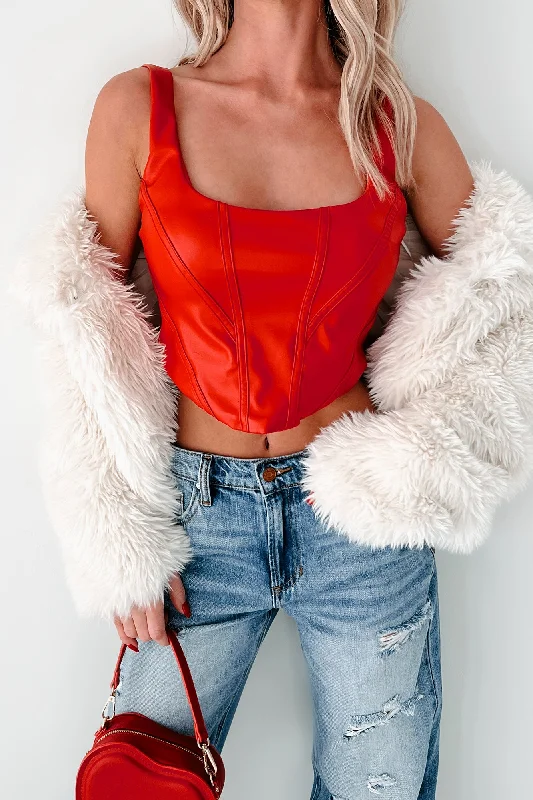 Cozy Outerwear Bringing The Vibes Faux Leather Corset Top (Red)