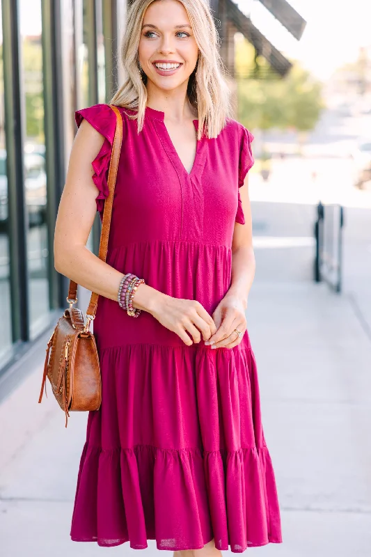 Stylish Ease Make It Your Own Wine Red Tiered Dress