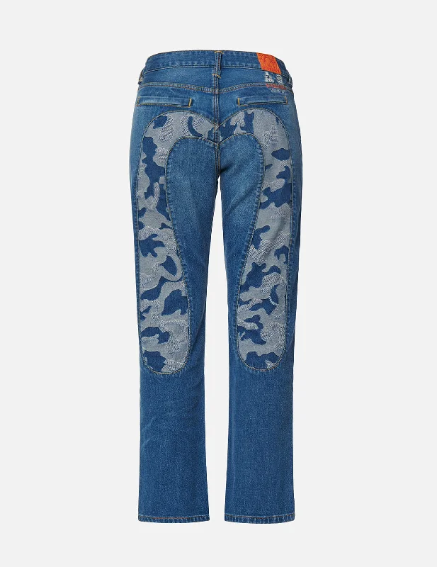Elegant Wear Camouflage Jacquard Daicock Insert Boyfriend Jeans