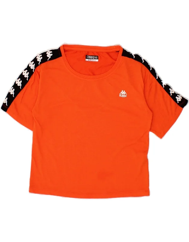 Relaxed Style KAPPA Womens Crop Graphic T-Shirt Top UK 10 Small Orange Colourblock