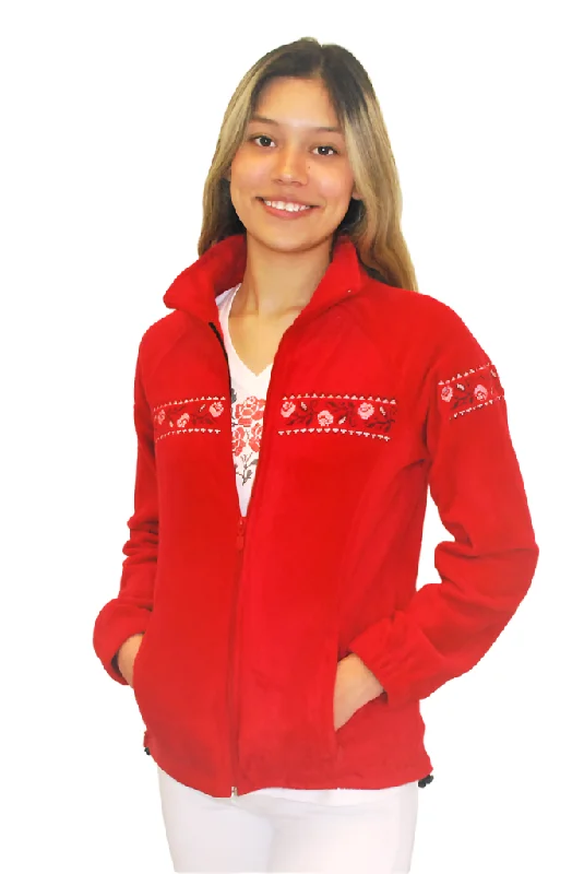 Trendy Comfort Women's embroidered full-zip fleece jacket. Red