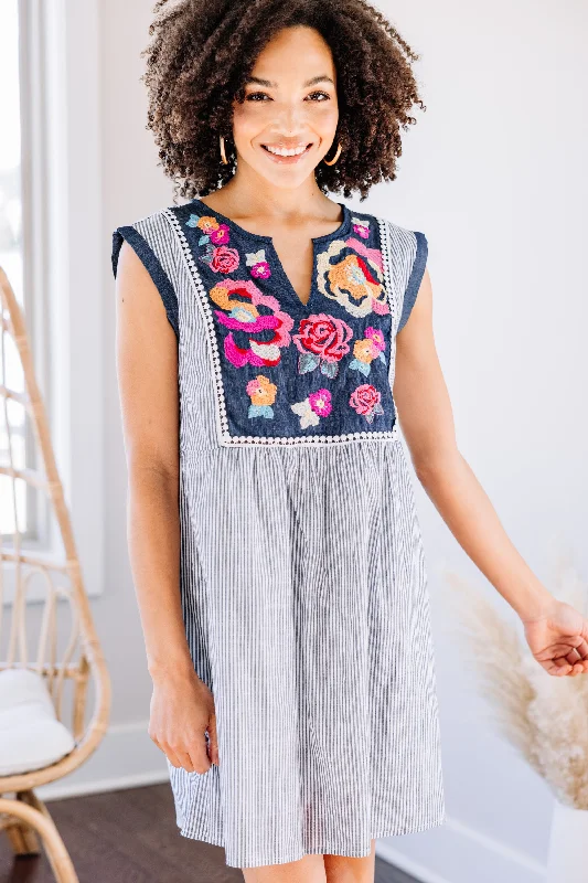 Cozy Outfit Needed You Denim Blue Embroidered Dress