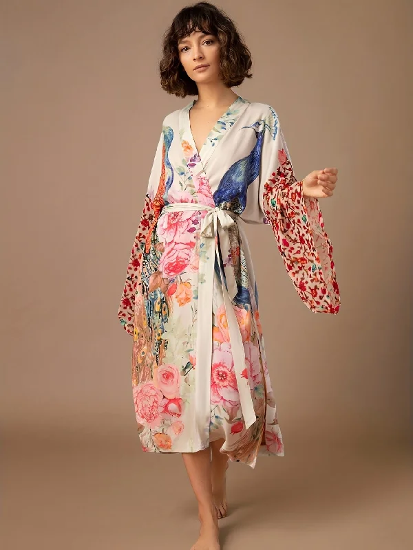 All-Day Wear Trendy Peacock and Floral Print Kaftan