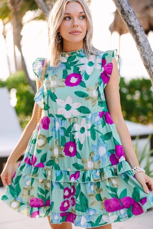 Urban Comfort A True Beauty Sage Green Floral Dress