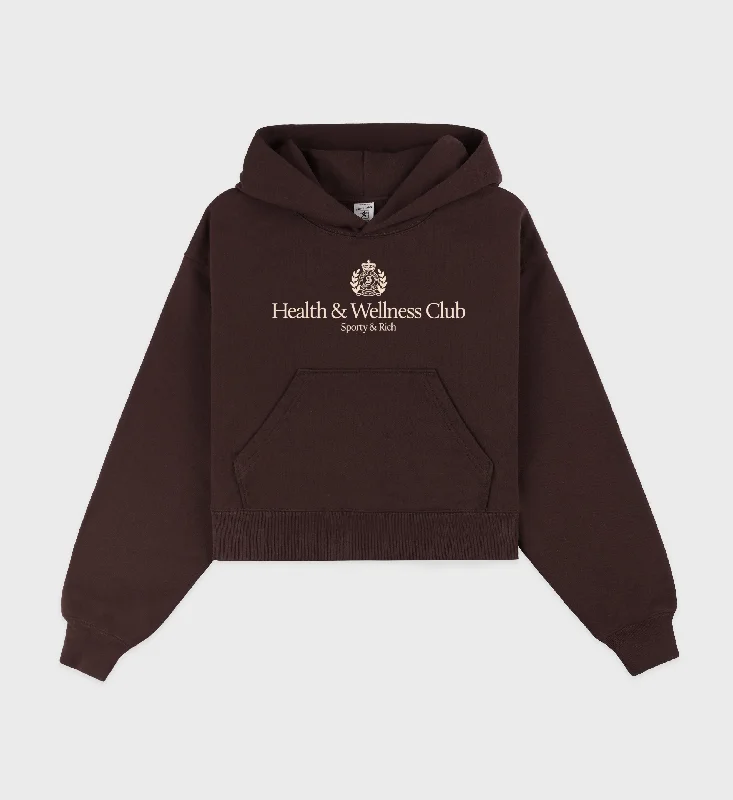 Sports Style H&W Crest Cropped Hoodie - Chocolate/Cream