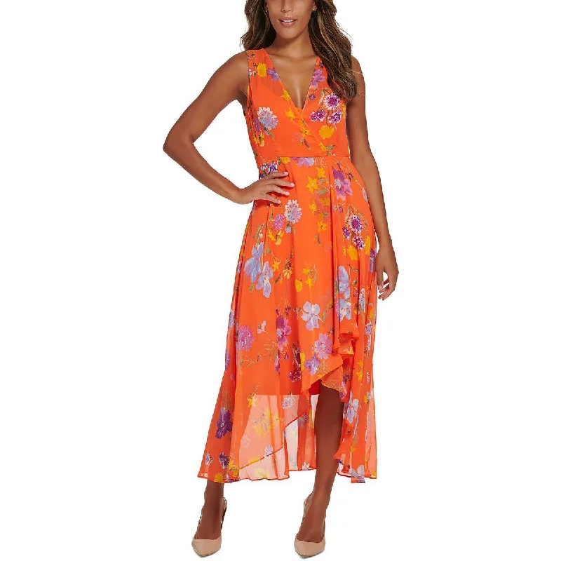 Soft Textures Calvin Klein Womens Chiffon Long Maxi Dress