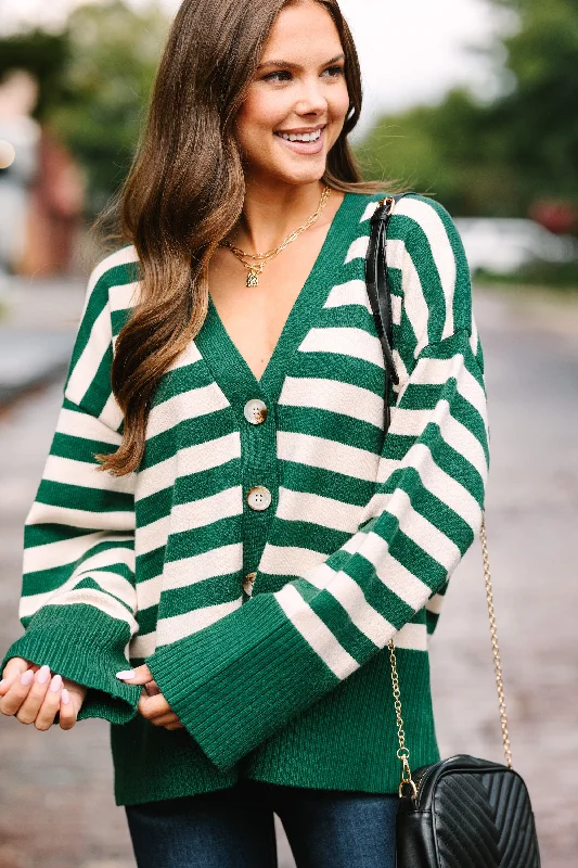 Comfortable Fashion Looking Out Emerald Green Striped Cardigan