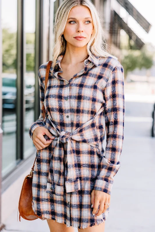 Easy Fashion Dream Easy Camel Brown Plaid Dress