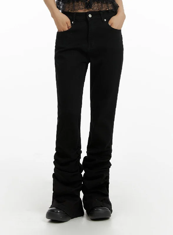 Layered Style Slim Fit Shirred Bootcut Pants CF429