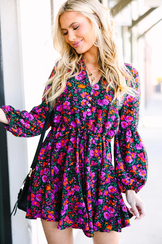 Advanced Design Spend Some Time Black Ditsy Floral Dress