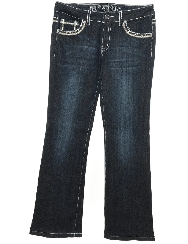 Elegant Wear Embellished Y2K Dark Wash Bootcut Jeans - W32 L32