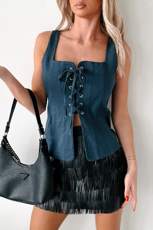 Fashionable Items Chance Meeting Lace-Up Top (Denim Blue)