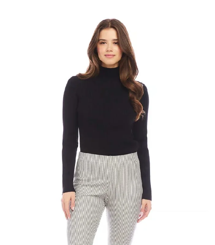 Smart Comfort Karen Kane Ribbed Turtleneck Sweater Black