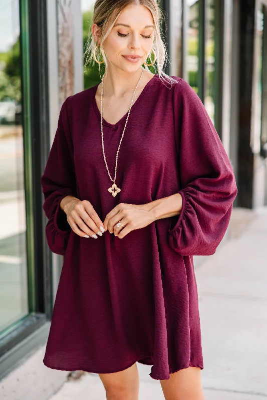 Basic Comfort Loud And Clear Plum Purple Bubble Sleeve Dress