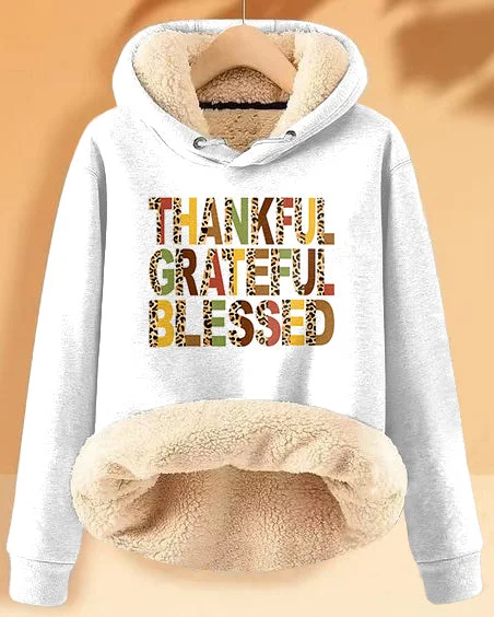 Everyday Style Plush and Warm Thankful Grateful Blessed Long-sleeved Hoodie