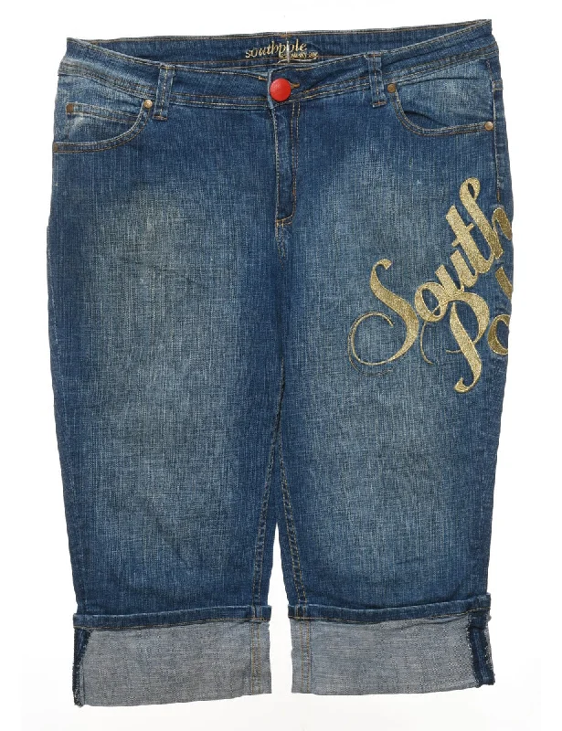 Cozy Fit Wear Cropped Embroidered Y2K Jeans - W36 L18