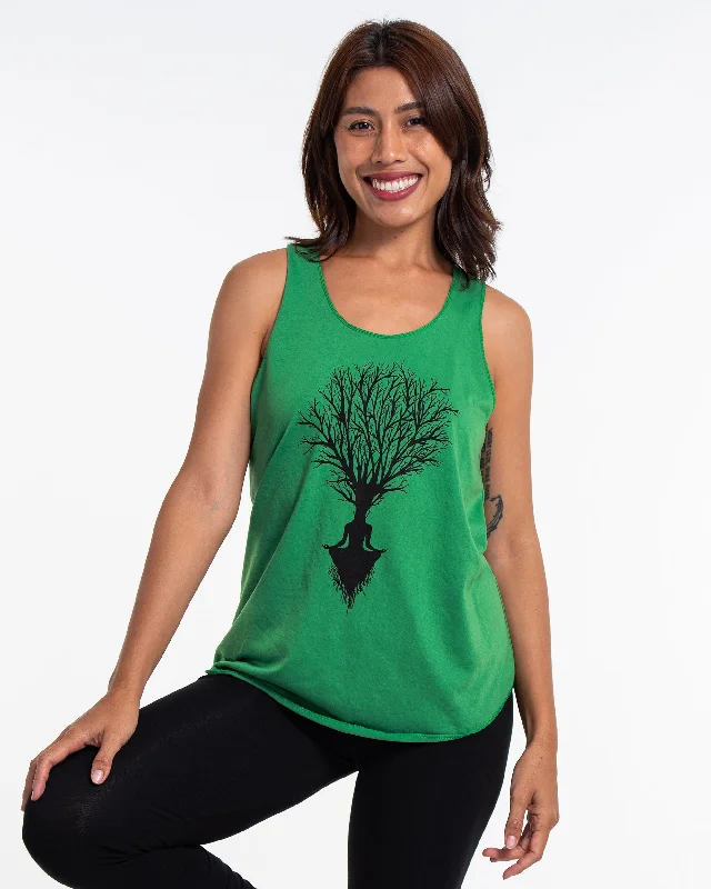 Comfortable Outfits Womens Meditation Tree Tank Top in Green
