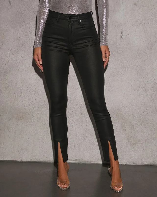 Trendy Looks Kourtney High Rise Split Hem Coated Jeans