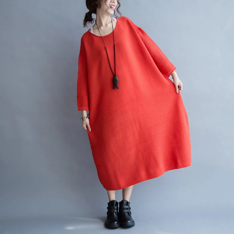 Smart Casuals 2024 autumn thick red sweater dresses plus size casual knit dress