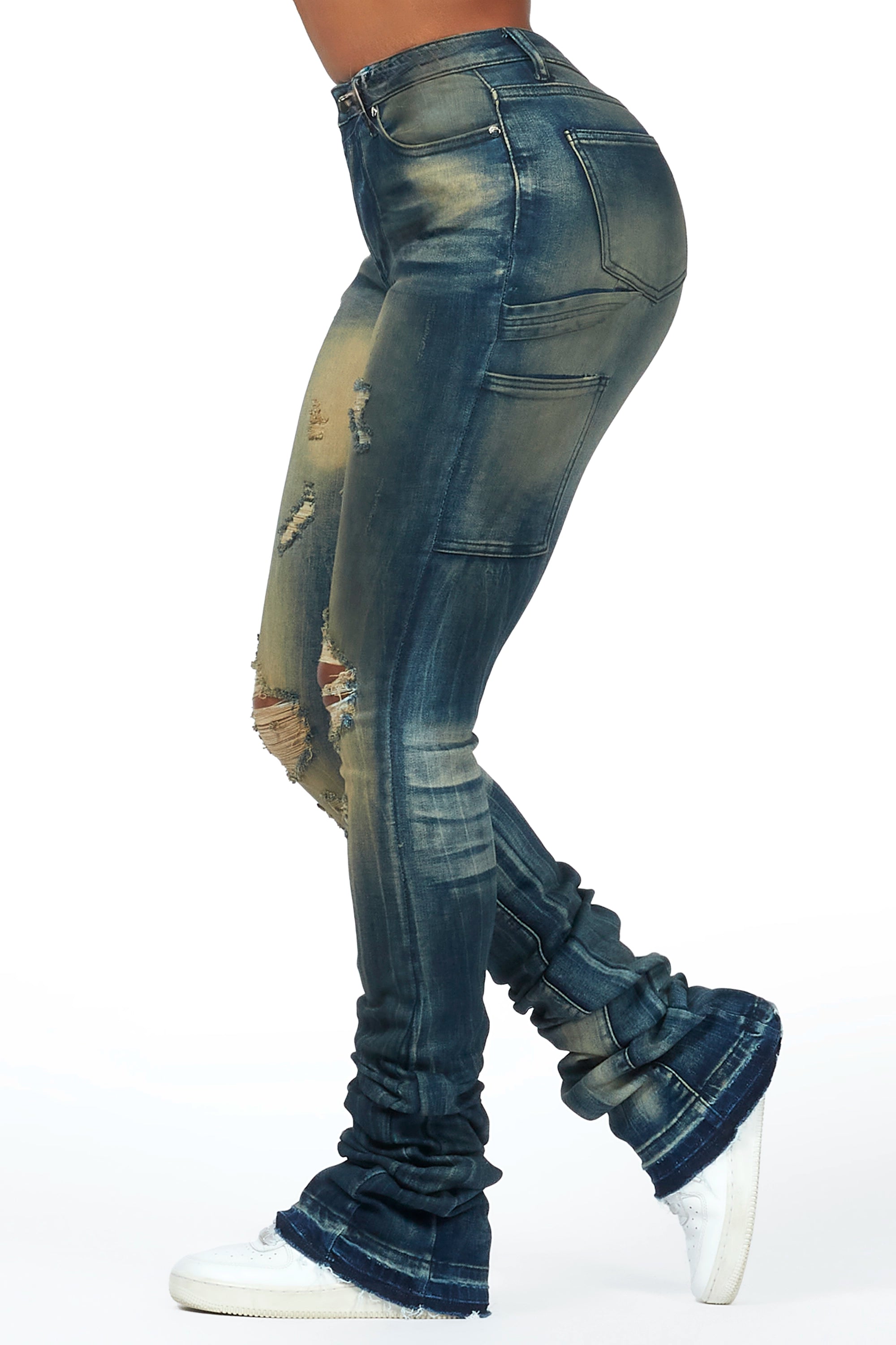 Comfortable Fashion Ashlee Tinted Dark Wash Super Stacked Jean