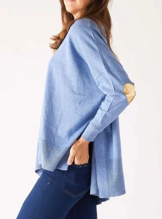 Stylish Comfort Mersea The Amour Sweater with Heart Patch- Saltwater Blue/Heart of Gold