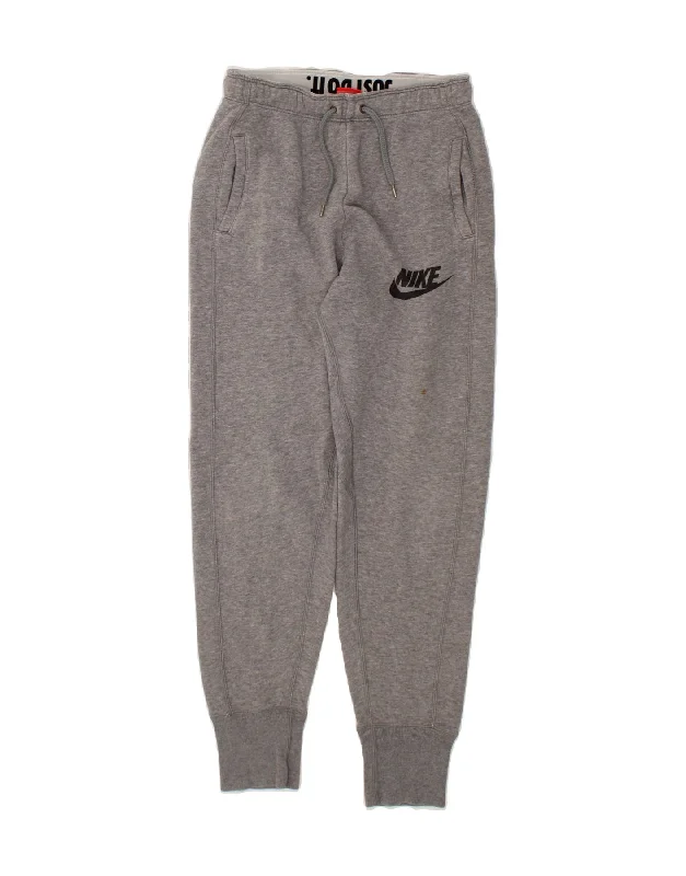 Soft Looks NIKE Womens Graphic Tracksuit Trousers Joggers UK 6 XS Grey Cotton