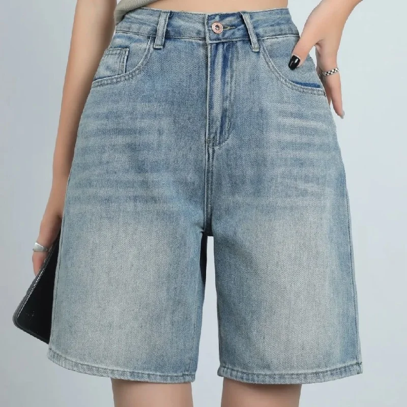 Relaxed Chic High Waist Knee Length Denim Shorts for Women